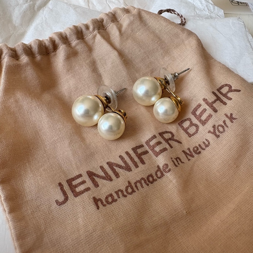 Jennifer Behr Gold and Cream Pearl Earrings